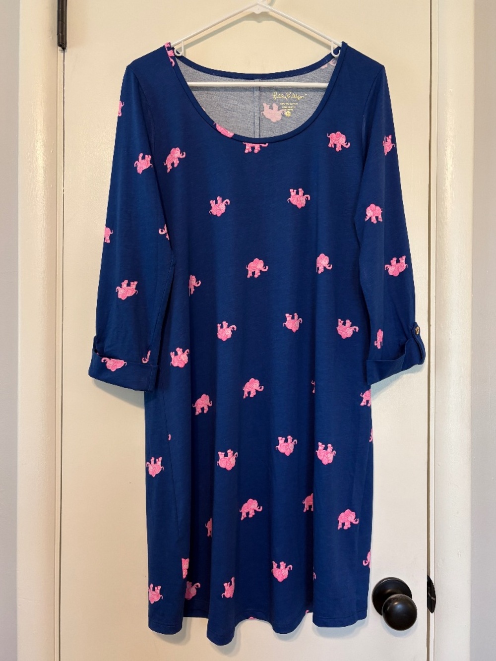 Lilly Pulitzer Women's Resort Navy/Pink Elephant Print Ocean Ridge Dress M NWT